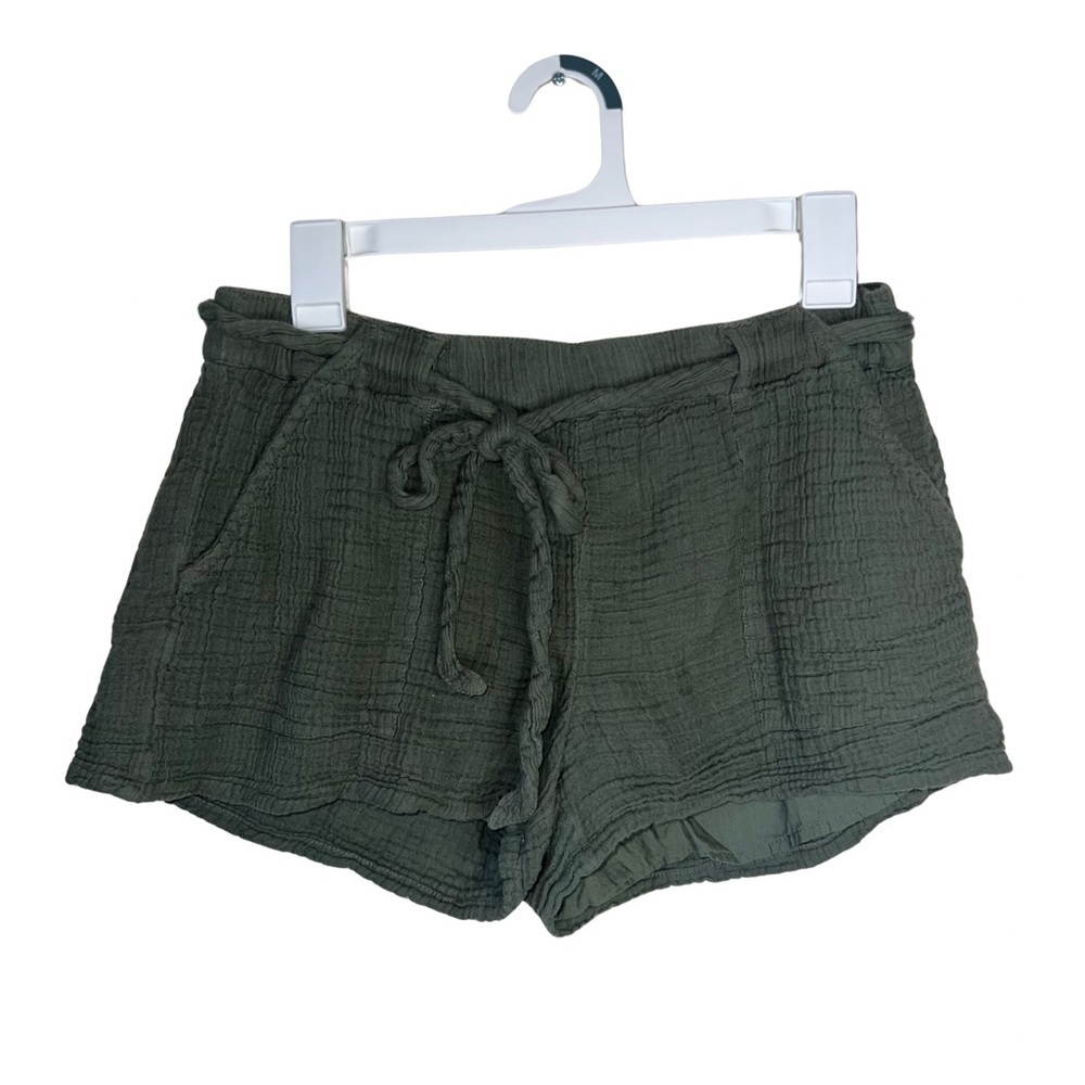 Aerie High-Waisted Waffle Textured Lined Gauze Green Short Medium
